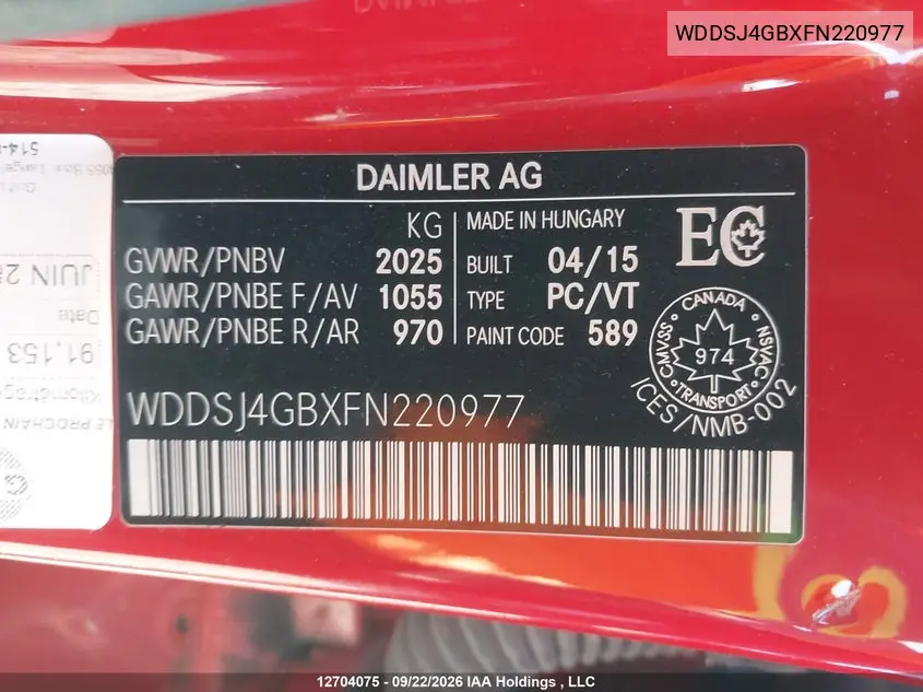 2015 MERCEDES CLA-KLASSE VIN WDDSJ4GBXFN220977 — фото 19
