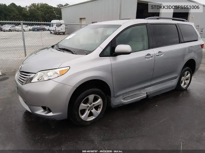 2015 TOYOTA SIENNA VIN 5TDKK3DC5FS551006 — фото 2