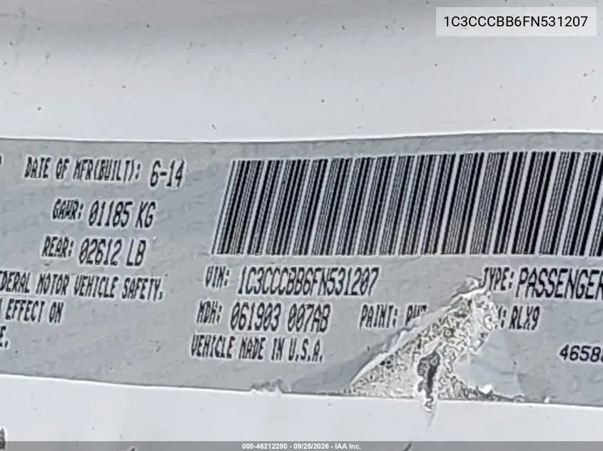 2015 CHRYSLER 200 VIN 1C3CCCBB6FN531207 — фото 9