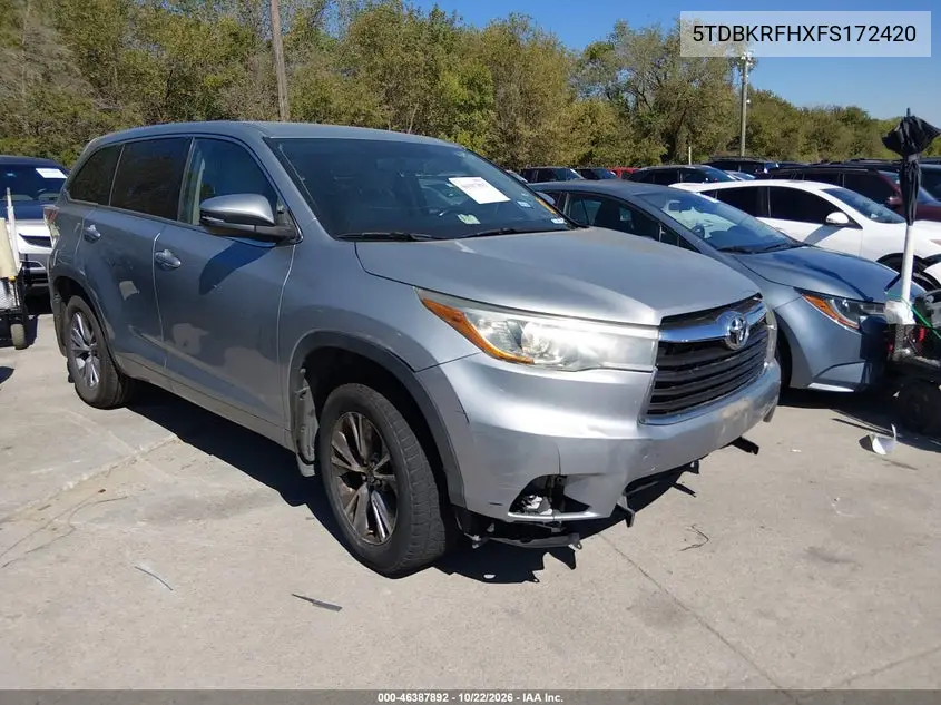 TOYOTA HIGHLANDER 2015, VIN 5TDBKRFHXFS172420