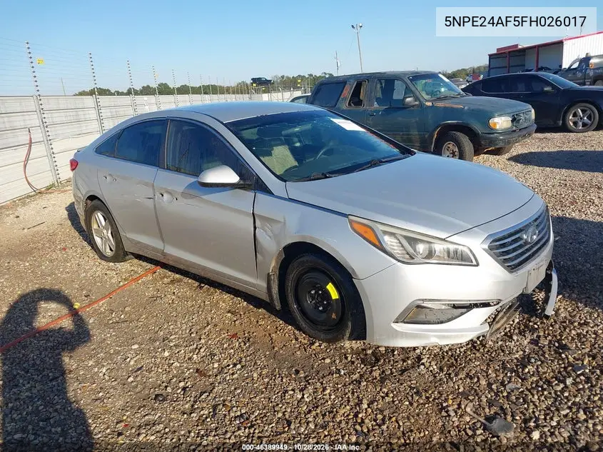 HYUNDAI SONATA 2015, VIN 5NPE24AF5FH026017
