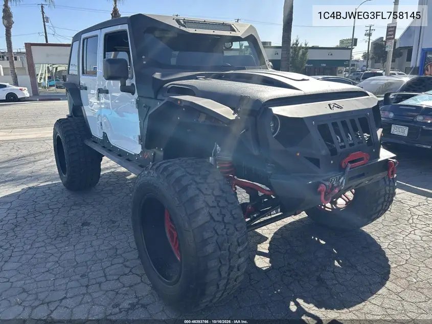 JEEP WRANGLER 2015, VIN 1C4BJWEG3FL758145