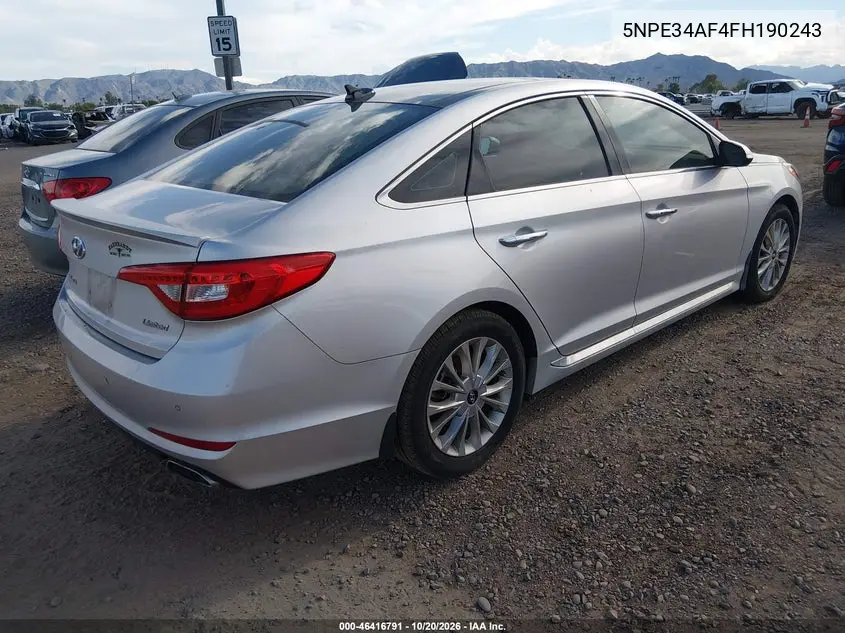 2015 HYUNDAI SONATA VIN 5NPE34AF4FH190243 — фото 4