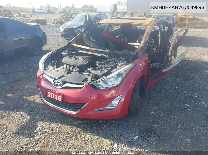 2016 HYUNDAI ELANTRA VIN KMHDH4AH7GU549893 — фото 2