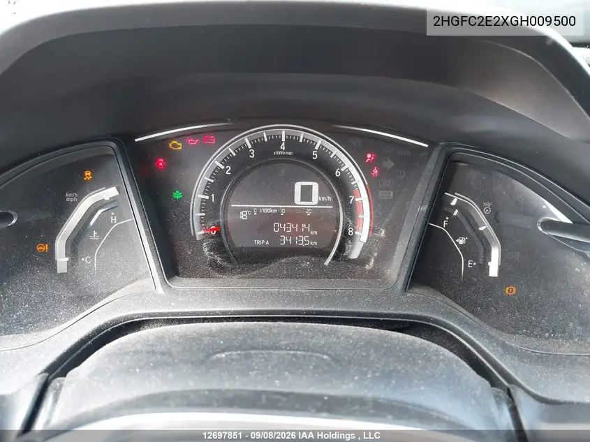 2016 HONDA CIVIC VIN 2HGFC2E2XGH009500 — фото 7
