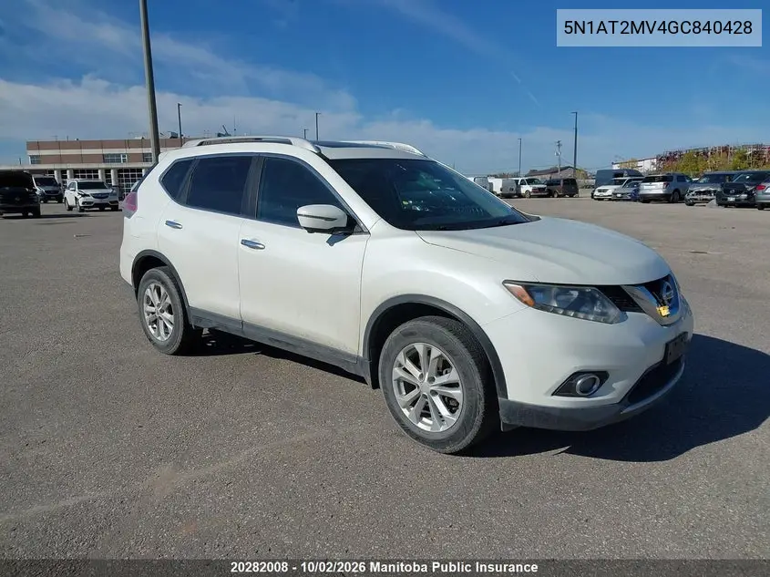 NISSAN ROGUE 2016, VIN 5N1AT2MV4GC840428