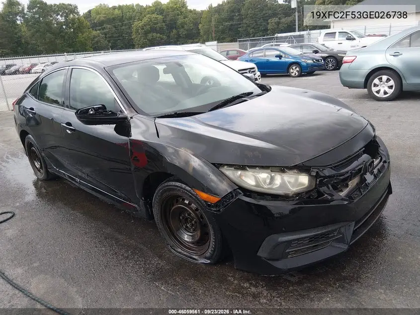 HONDA CIVIC 2016, VIN 19XFC2F53GE026738