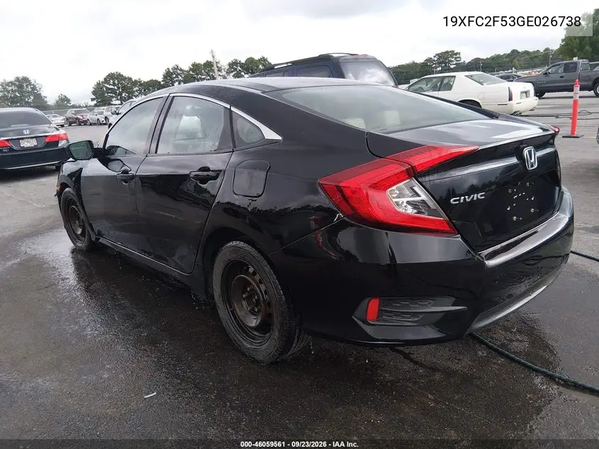 2016 HONDA CIVIC VIN 19XFC2F53GE026738 — фото 3