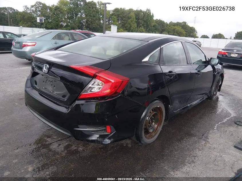 2016 HONDA CIVIC VIN 19XFC2F53GE026738 — фото 4