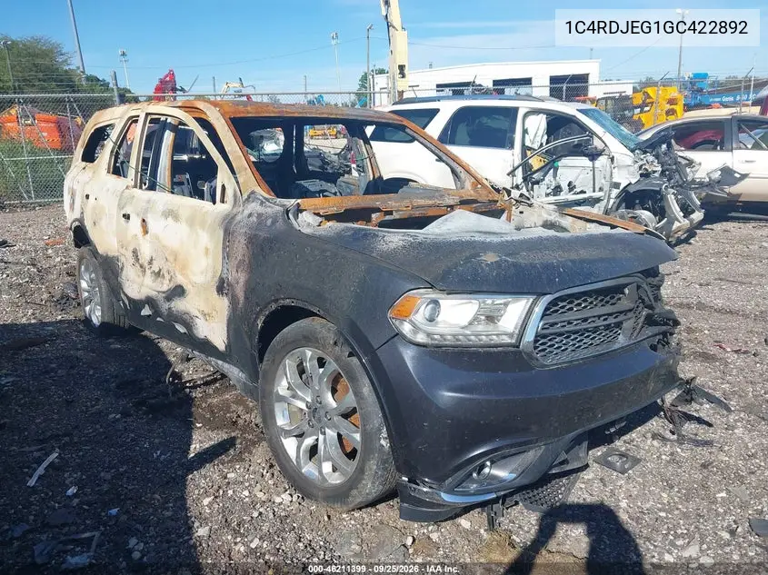 DODGE DURANGO 2016, VIN 1C4RDJEG1GC422892