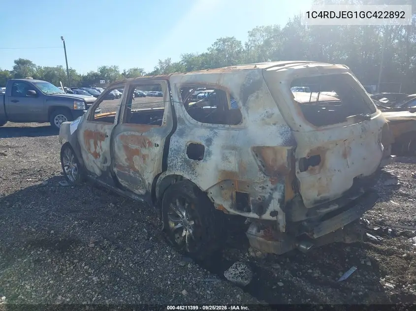 2016 DODGE DURANGO VIN 1C4RDJEG1GC422892 — фото 3