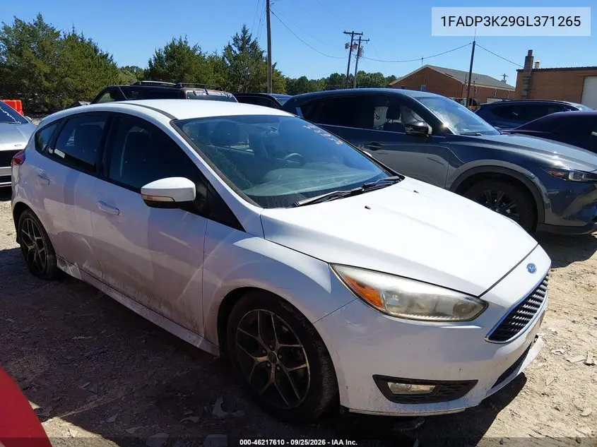 FORD FOCUS 2016, VIN 1FADP3K29GL371265