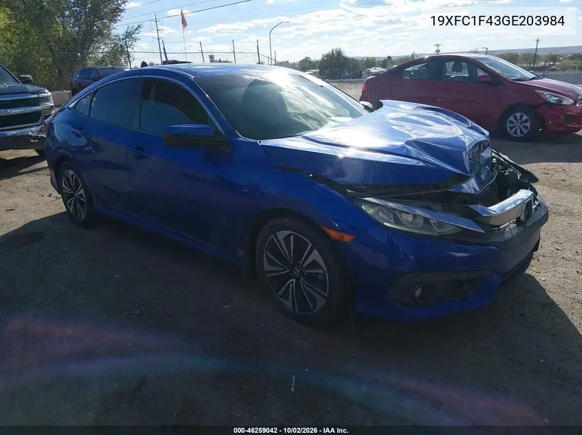 HONDA CIVIC 2016, VIN 19XFC1F43GE203984