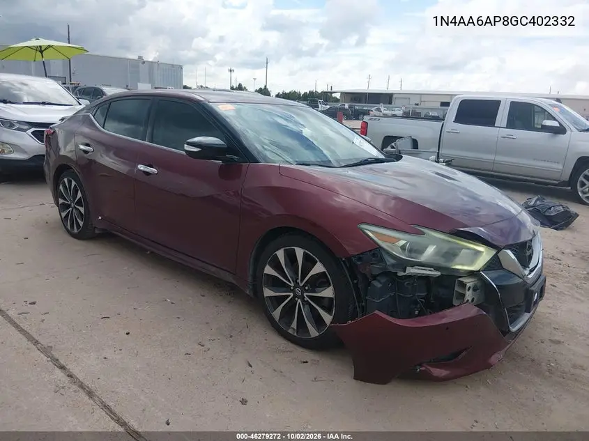 NISSAN MAXIMA 2016, VIN 1N4AA6AP8GC402332