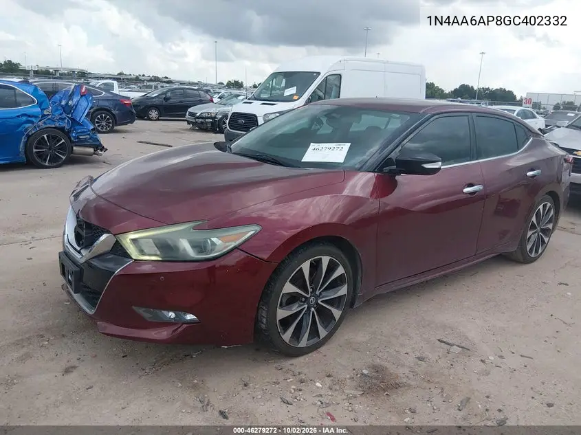 2016 NISSAN MAXIMA VIN 1N4AA6AP8GC402332 — фото 2