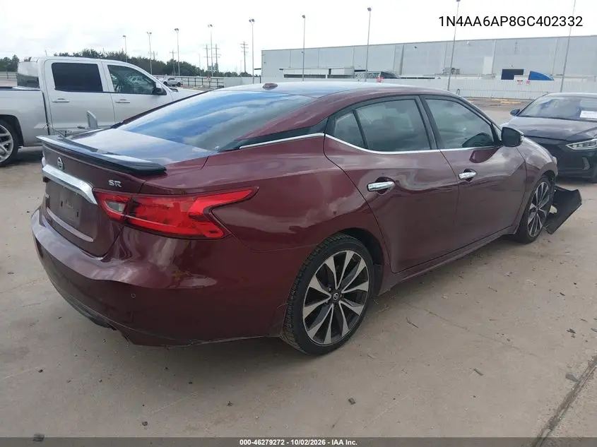 2016 NISSAN MAXIMA VIN 1N4AA6AP8GC402332 — фото 4