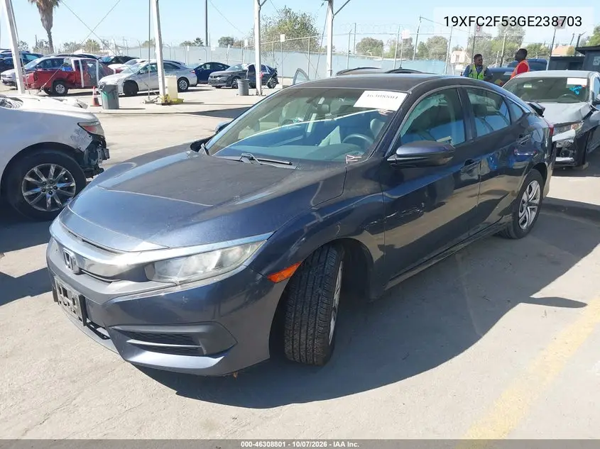 2016 HONDA CIVIC VIN 19XFC2F53GE238703 — фото 2