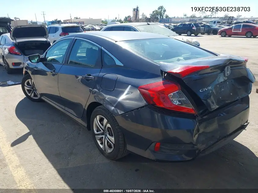 2016 HONDA CIVIC VIN 19XFC2F53GE238703 — фото 3