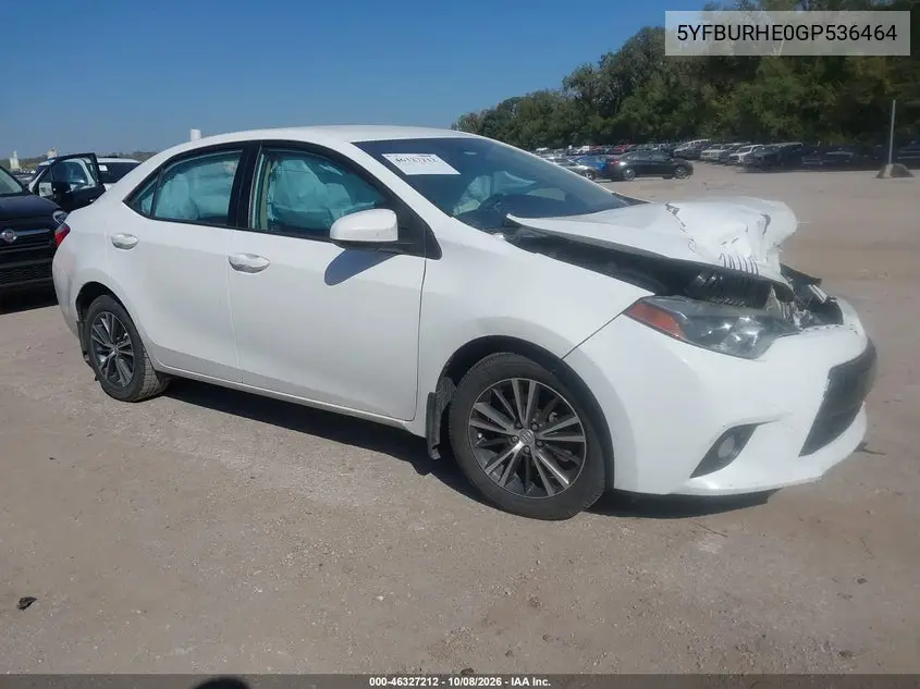 TOYOTA COROLLA 2016, VIN 5YFBURHE0GP536464