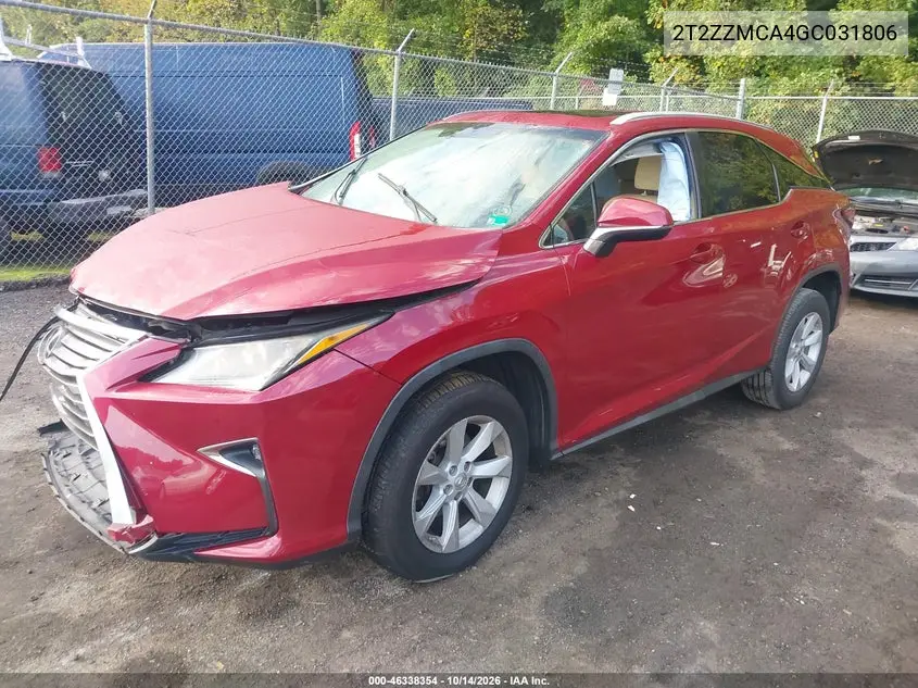 2016 LEXUS RX VIN 2T2ZZMCA4GC031806 — фото 2