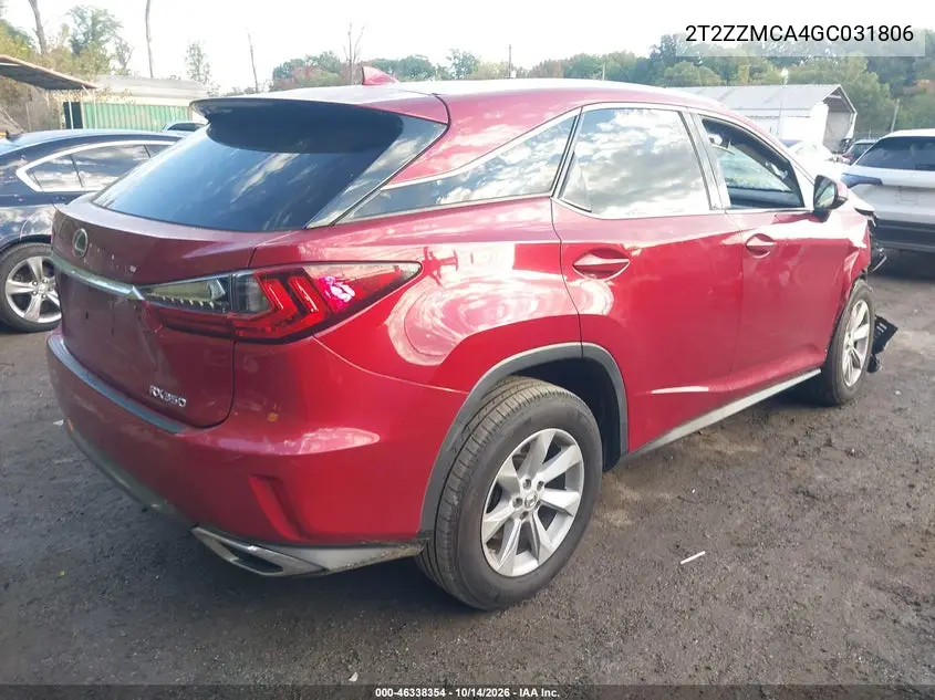 2016 LEXUS RX VIN 2T2ZZMCA4GC031806 — фото 4