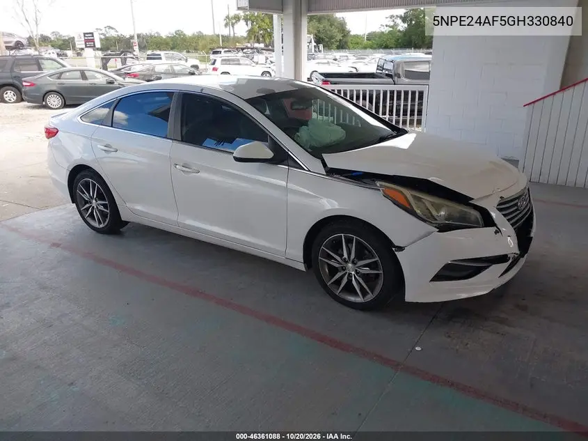 HYUNDAI SONATA 2016, VIN 5NPE24AF5GH330840
