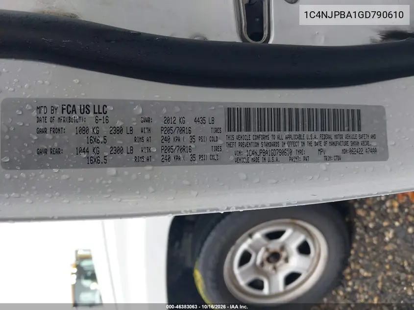 2016 JEEP LIBERTY (PATRIOT) VIN 1C4NJPBA1GD790610 — фото 9