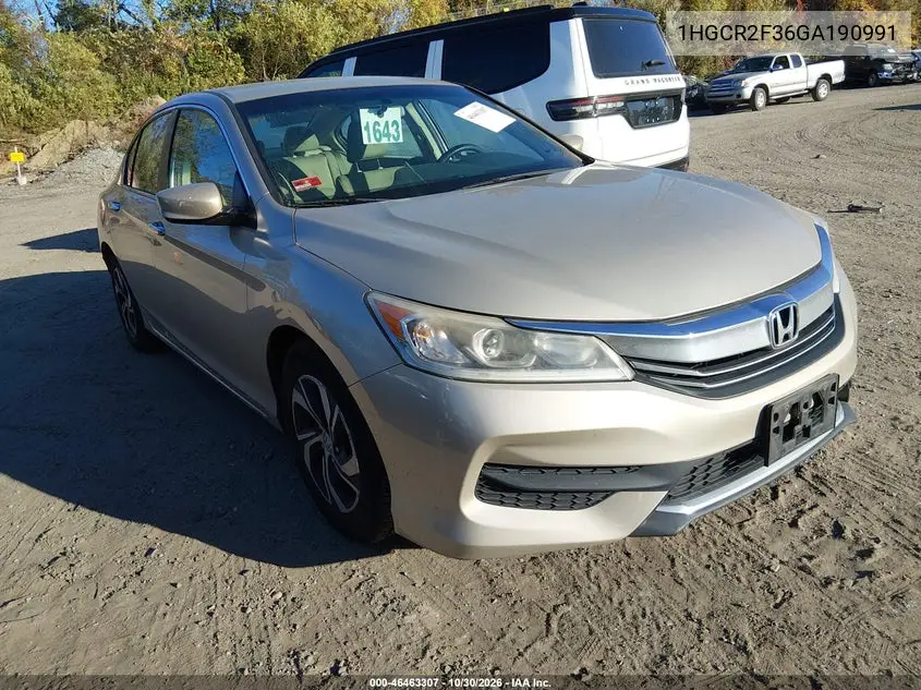 HONDA ACCORD 2016, VIN 1HGCR2F36GA190991