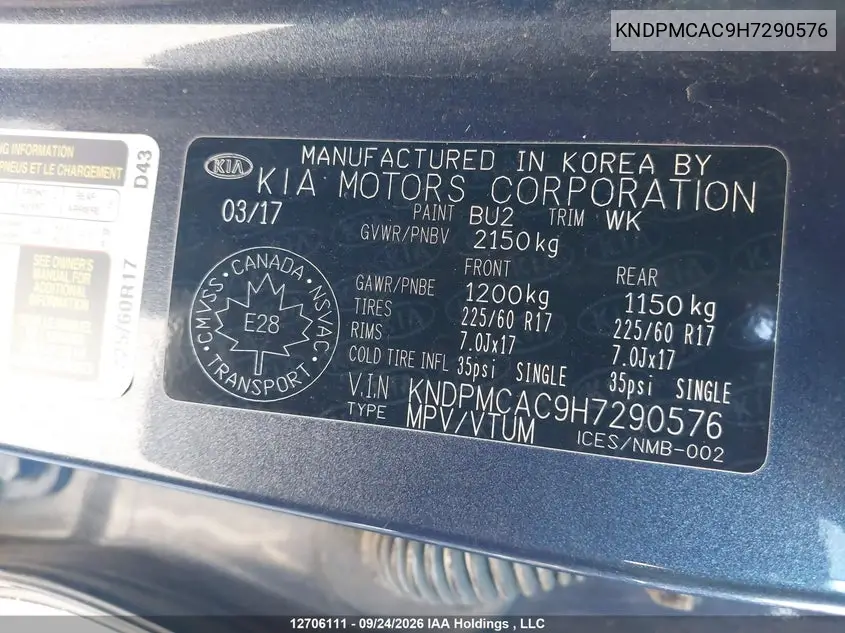 2017 KIA SPORTAGE VIN KNDPMCAC9H7290576 — фото 19