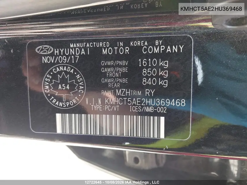 2017 HYUNDAI ACCENT VIN KMHCT5AE2HU369468 — фото 9