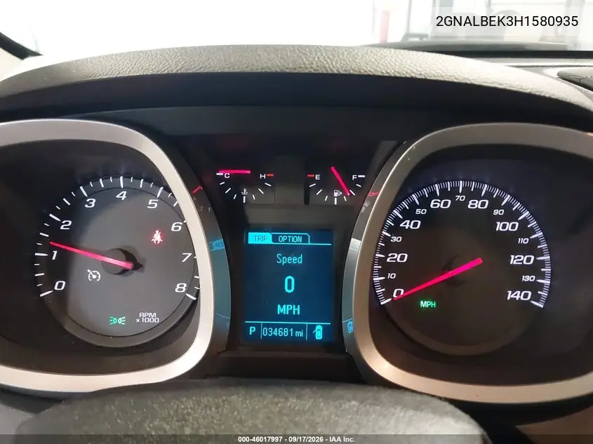 2017 CHEVROLET EQUINOX VIN 2GNALBEK3H1580935 — фото 7