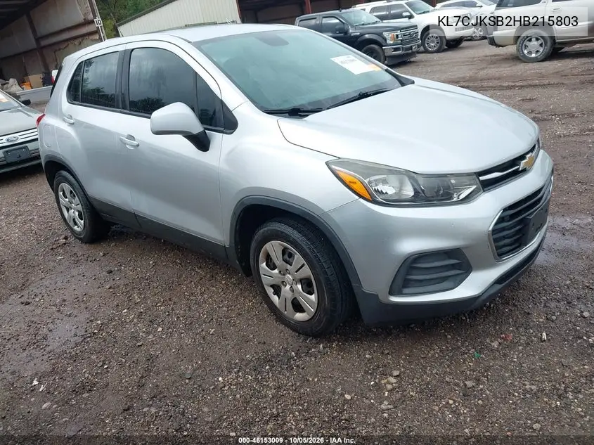 CHEVROLET TRAX 2017, VIN KL7CJKSB2HB215803