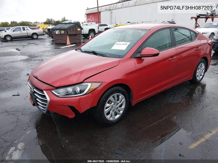 2017 HYUNDAI ELANTRA VIN 5NPD74LF3HH087203 — фото 2