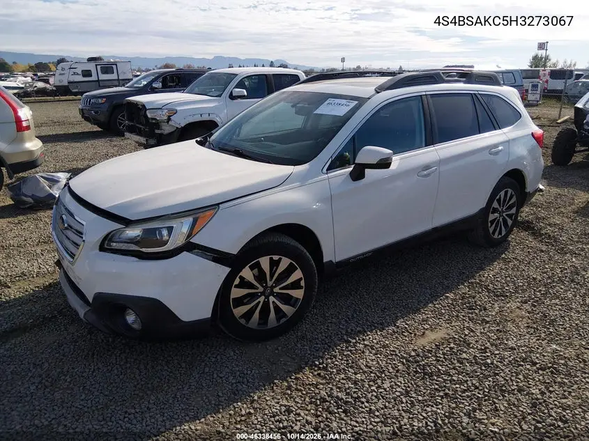 2017 SUBARU OUTBACK VIN 4S4BSAKC5H3273067 — фото 2