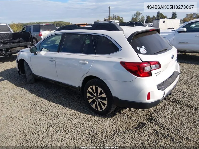 2017 SUBARU OUTBACK VIN 4S4BSAKC5H3273067 — фото 3