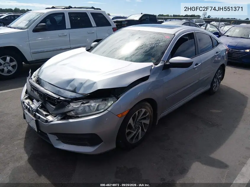 2018 HONDA CIVIC VIN 2HGFC2F74JH551371 — фото 2