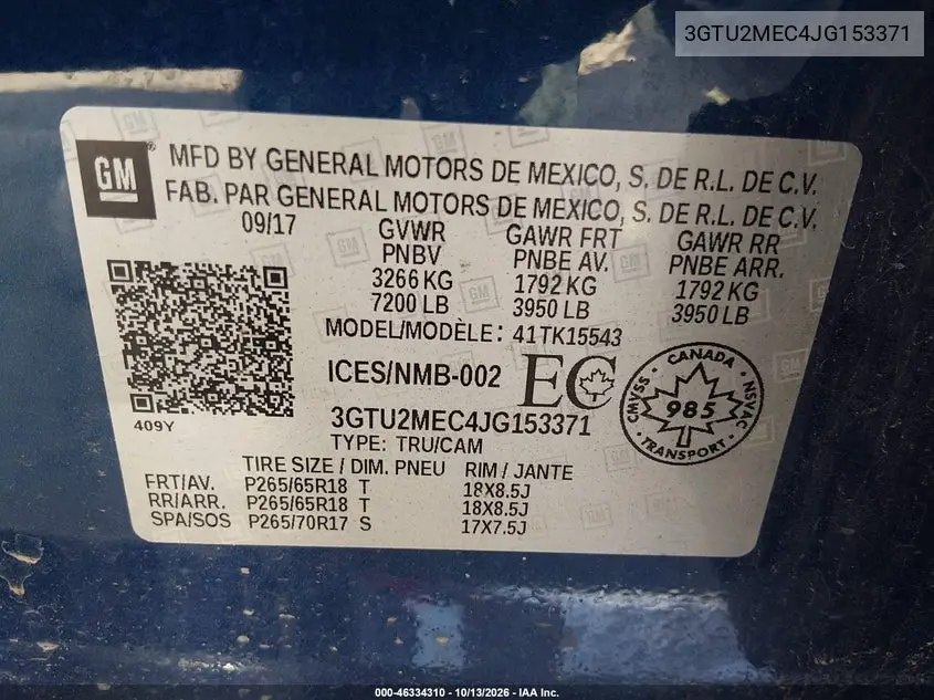 2018 GMC SIERRA VIN 3GTU2MEC4JG153371 — фото 10
