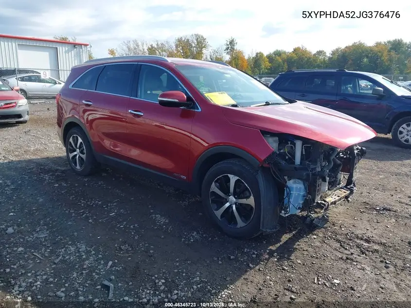 KIA SORENTO 2018, VIN 5XYPHDA52JG376476