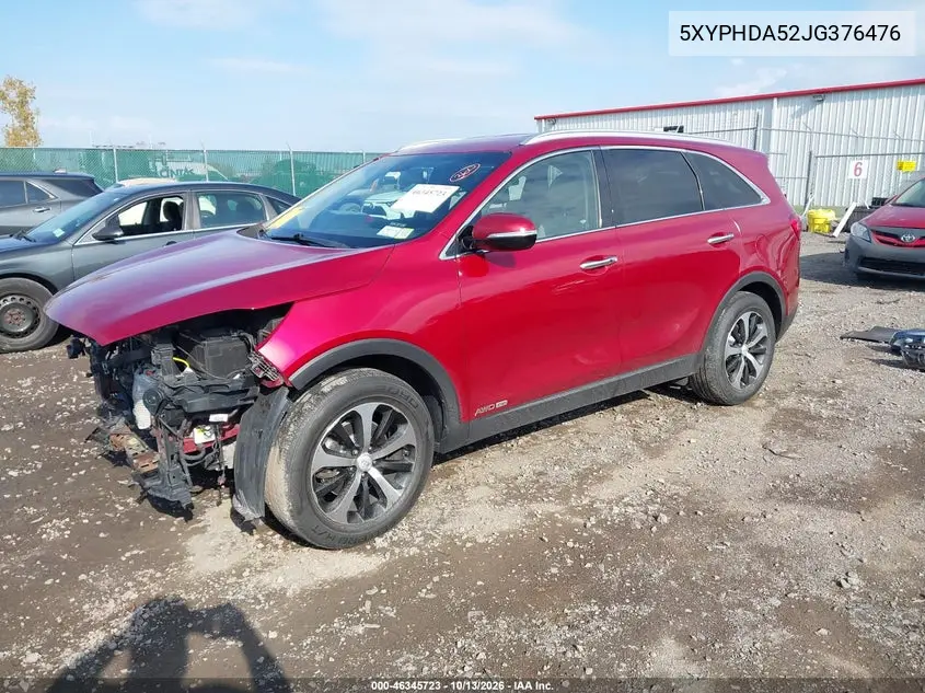 2018 KIA SORENTO VIN 5XYPHDA52JG376476 — фото 2