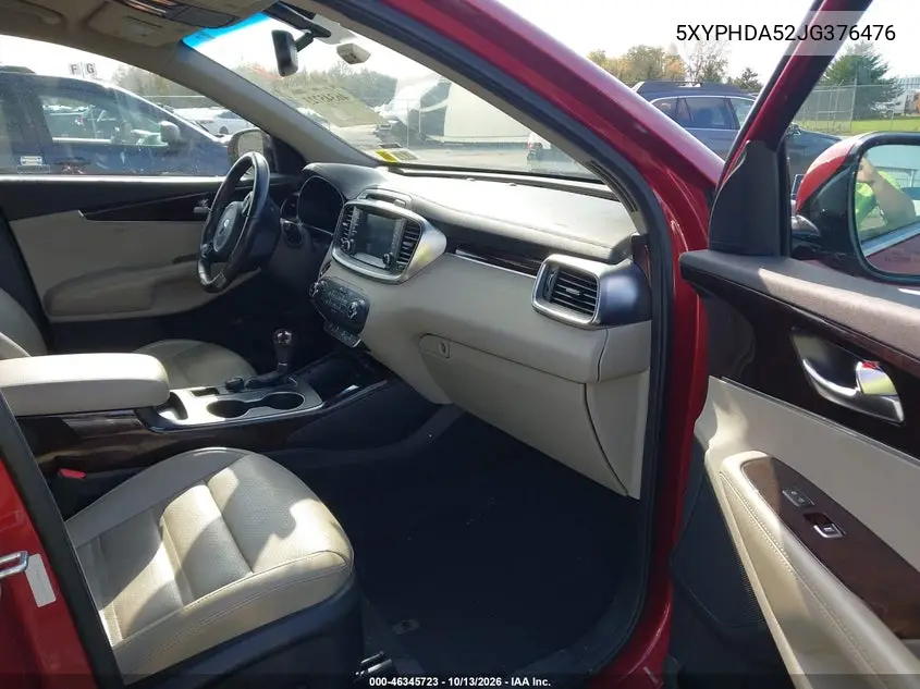 2018 KIA SORENTO VIN 5XYPHDA52JG376476 — фото 5