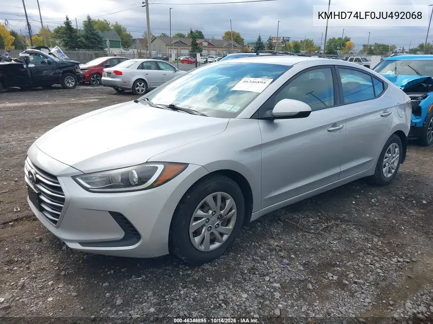 2018 HYUNDAI ELANTRA VIN KMHD74LF0JU492068 — фото 2