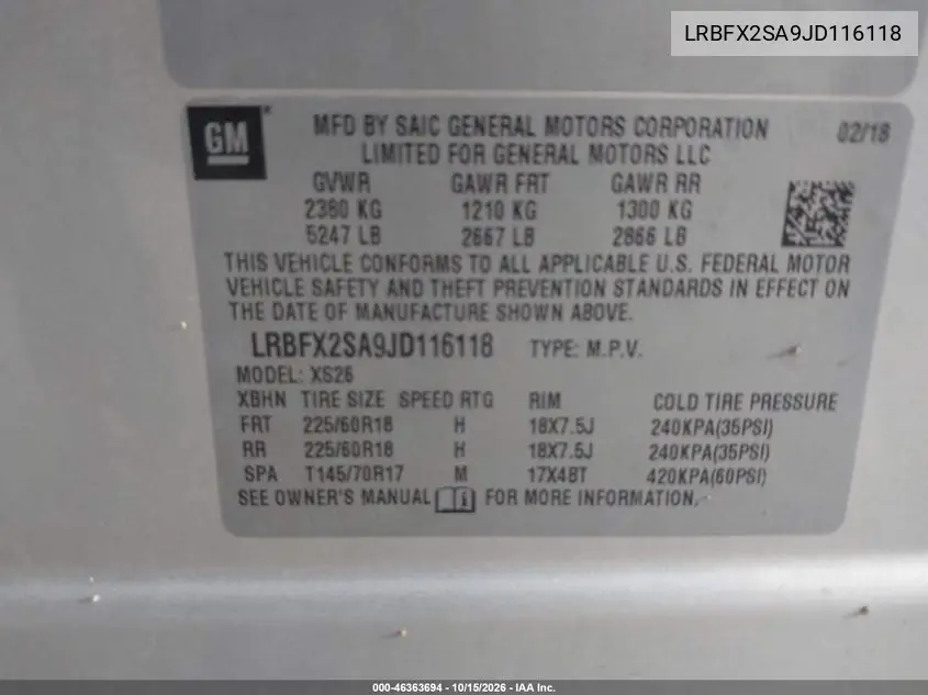 2018 BUICK ENVISION VIN LRBFX2SA9JD116118 — фото 9