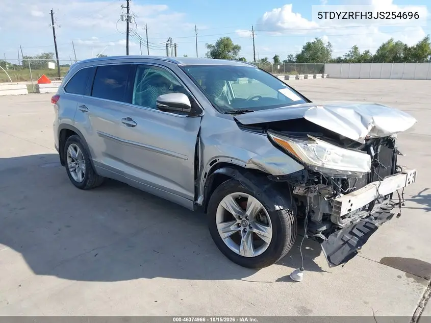 TOYOTA HIGHLANDER 2018, VIN 5TDYZRFH3JS254696