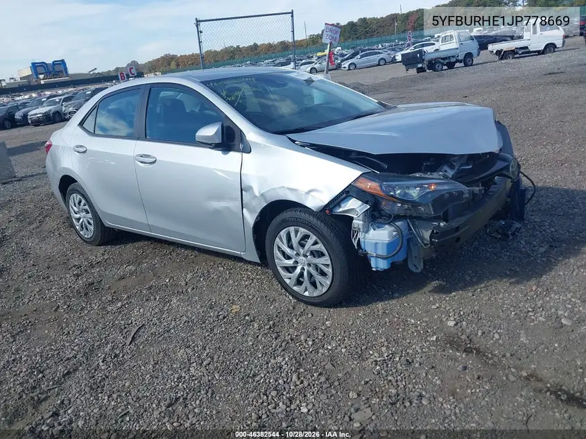 TOYOTA COROLLA 2018, VIN 5YFBURHE1JP778669