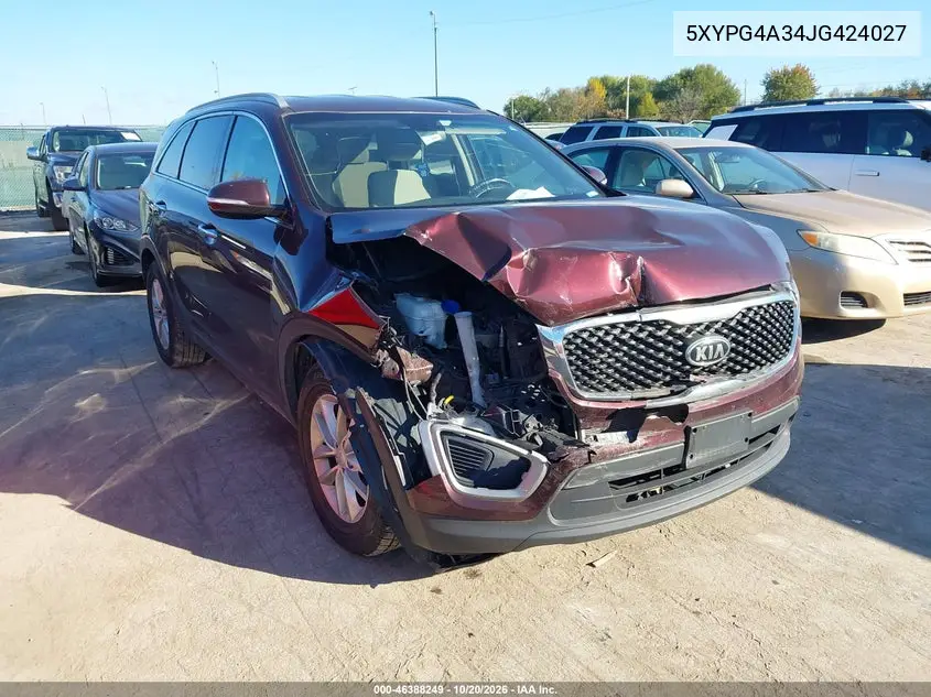 KIA SORENTO 2018, VIN 5XYPG4A34JG424027