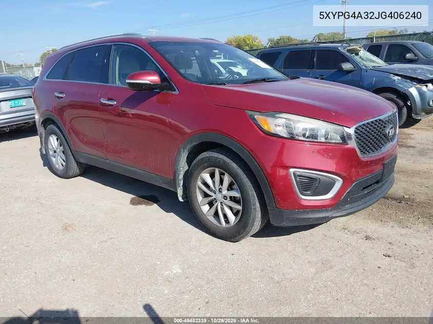 KIA SORENTO 2018, VIN 5XYPG4A32JG406240