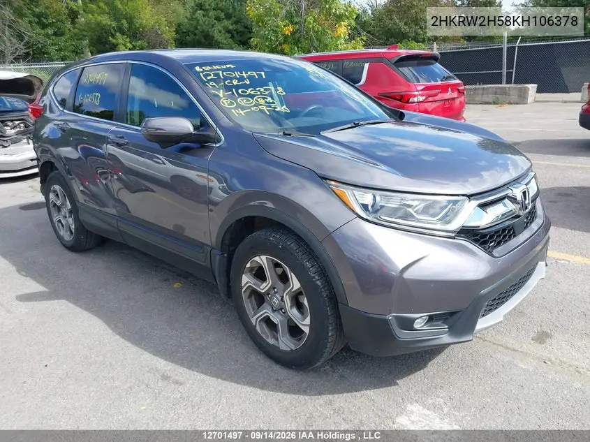 HONDA CR-V 2019, VIN 2HKRW2H58KH106378