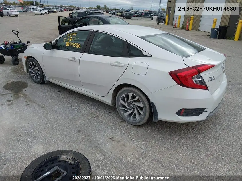 2019 HONDA CIVIC VIN 2HGFC2F70KH014580 — фото 3