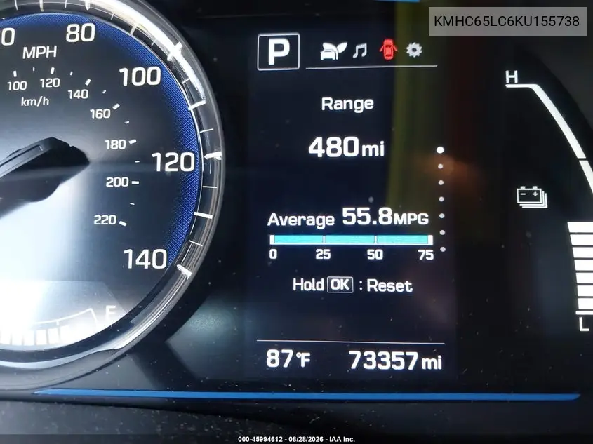 2019 HYUNDAI IONIQ VIN KMHC65LC6KU155738 — фото 20