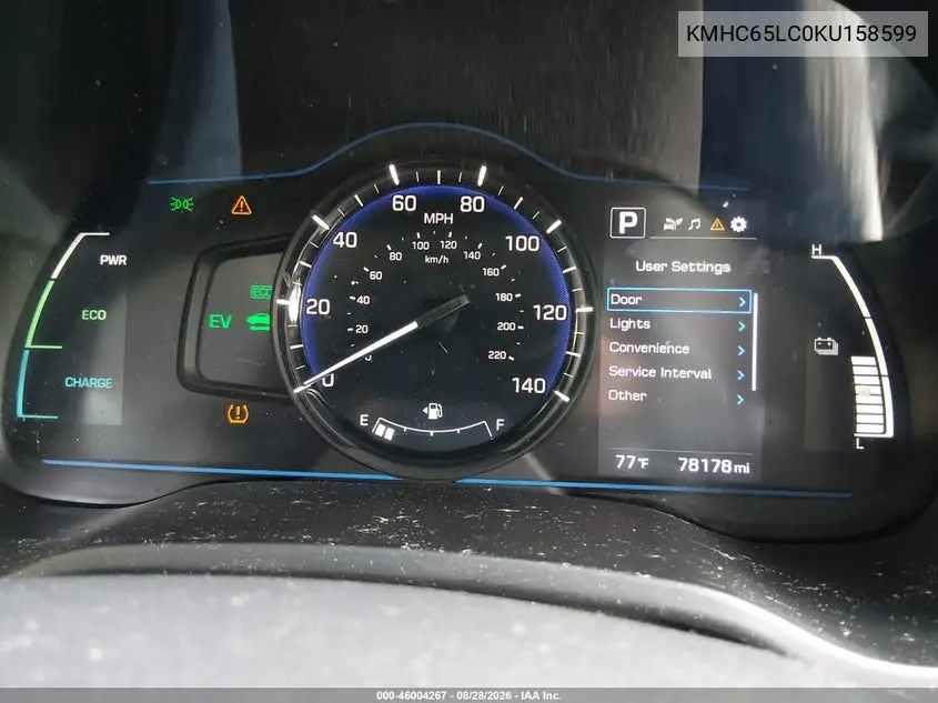 2019 HYUNDAI IONIQ VIN KMHC65LC0KU158599 — фото 7